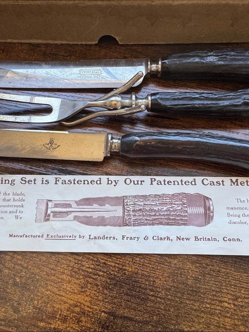 Vintage Carving Set with Dark Brown Handles - Classic Stainless Steel